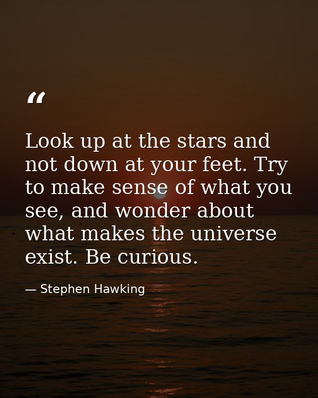 Look up at the stars and not down at your feet. Try to make sense of what you see, and wonder about what makes the unive — Stephen Hawking