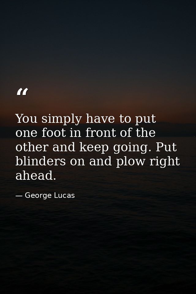 You simply have to put one foot in front of the other and keep going. Put blinders on and plow right ahead. — George Lucas