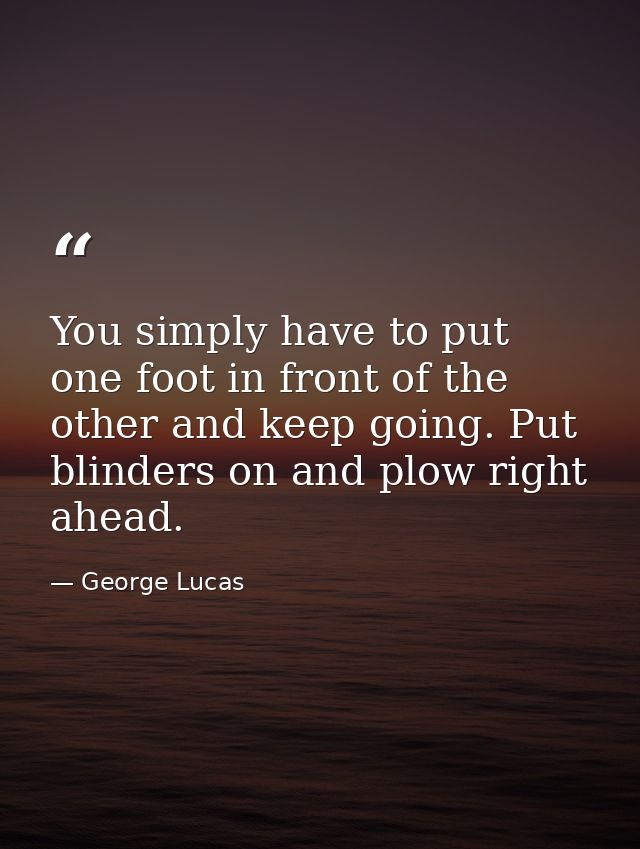 You simply have to put one foot in front of the other and keep going. Put blinders on and plow right ahead. — George Lucas