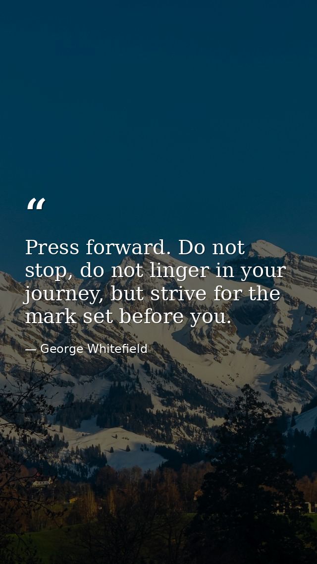 Press forward. Do not stop, do not linger in your journey, but strive for the mark set before you. — George Whitefield