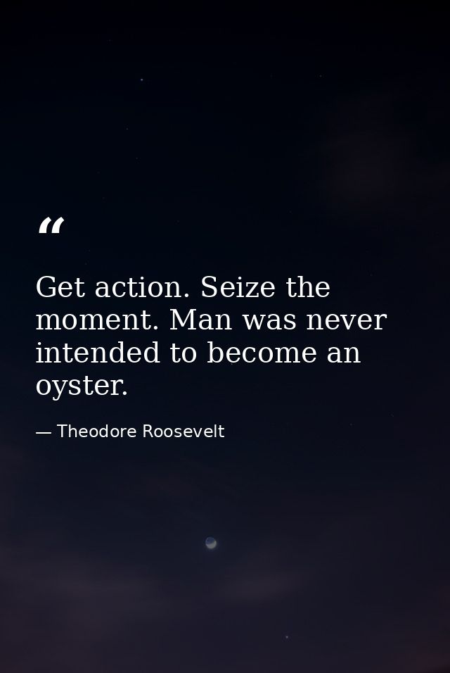 Get action. Seize the moment. Man was never intended to become an oyster. — Theodore Roosevelt