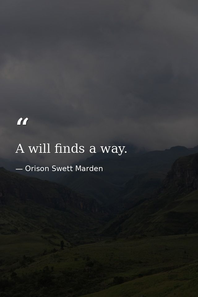 A will finds a way. — Orison Swett Marden