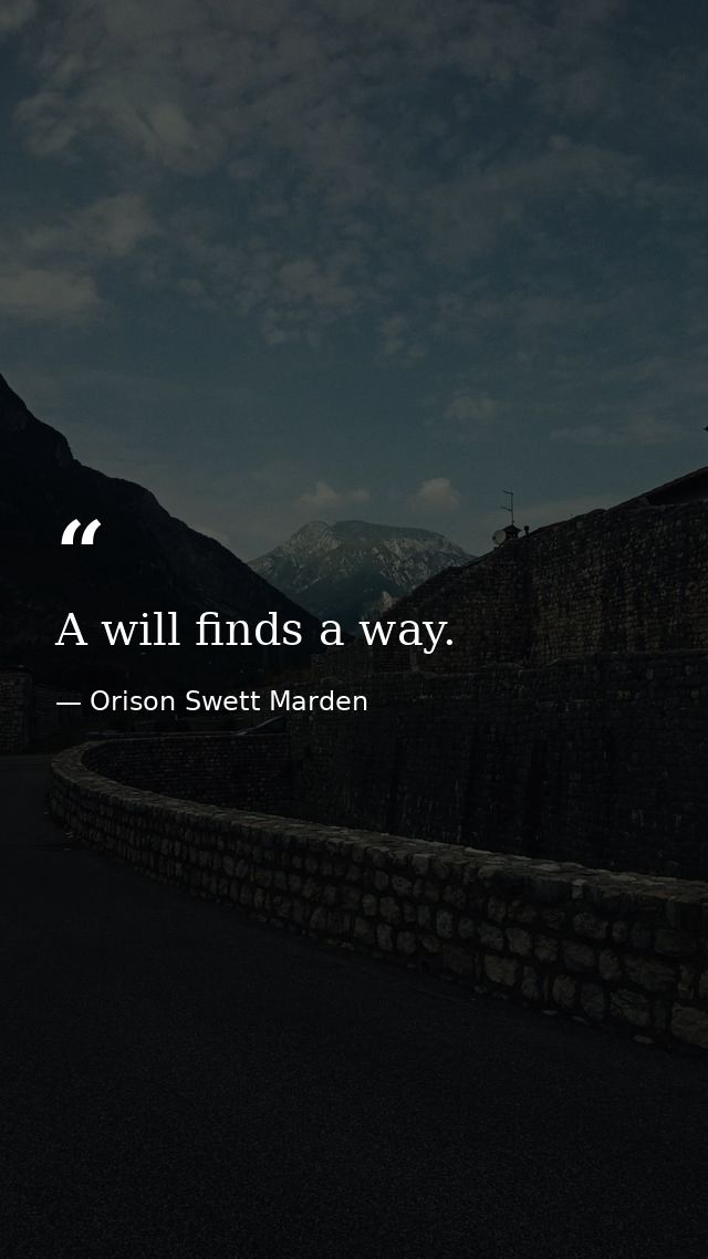 A will finds a way. — Orison Swett Marden