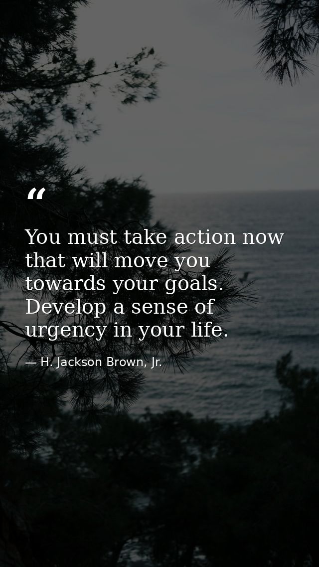 You must take action now that will move you towards your goals. Develop a sense of urgency in your life. — H. Jackson Brown, Jr.