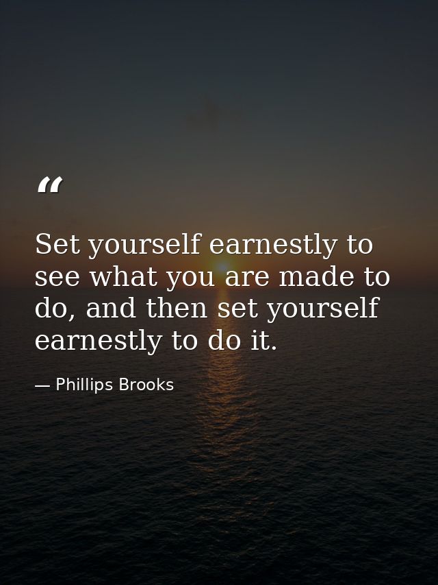 Set yourself earnestly to see what you are made to do, and then set yourself earnestly to do it. — Phillips Brooks