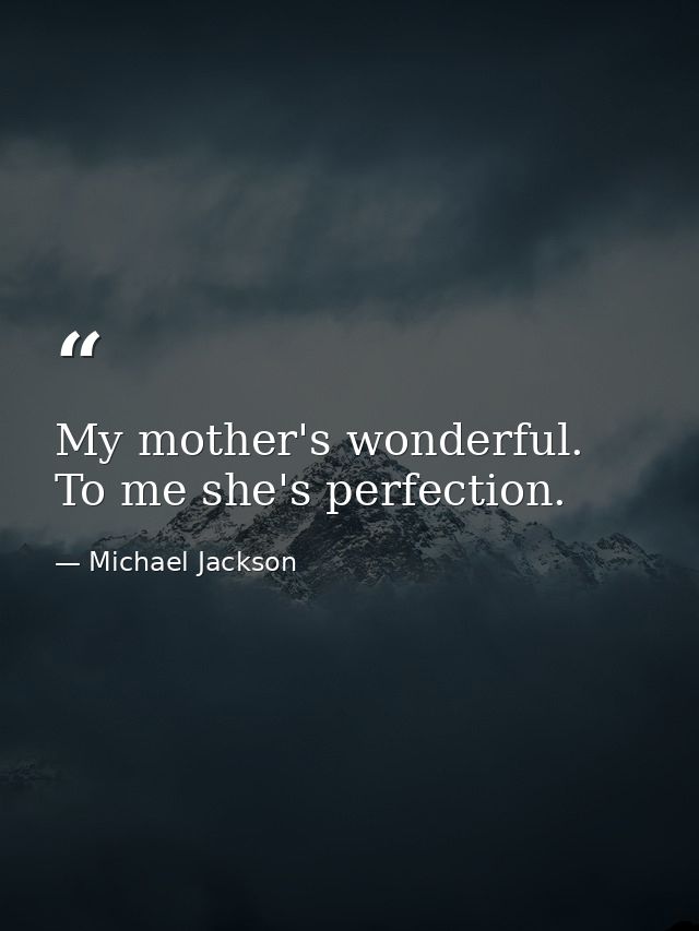 My mother's wonderful. To me she's perfection. — Michael Jackson