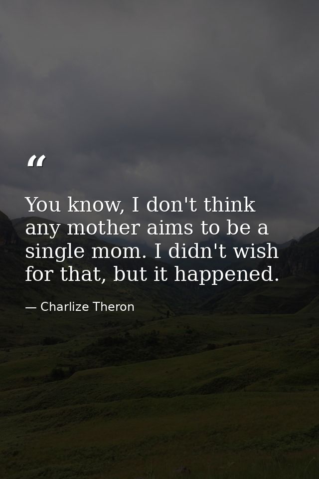 You know, I don't think any mother aims to be a single mom. I didn't wish for that, but it happened. — Charlize Theron