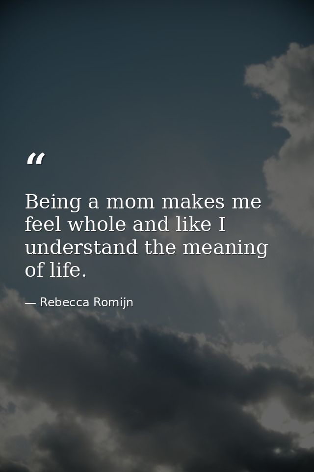 Being a mom makes me feel whole and like I understand the meaning of life. — Rebecca Romijn