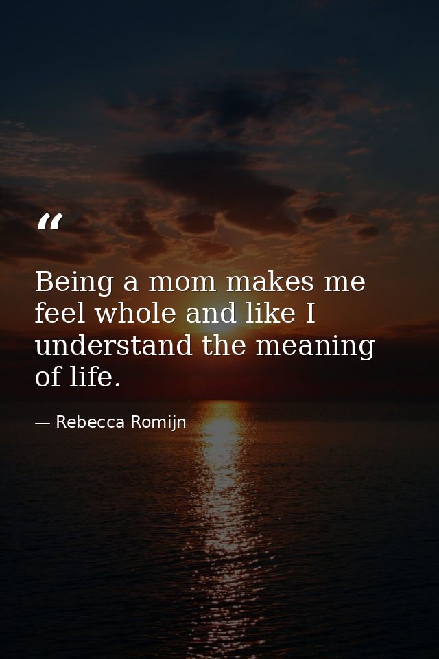 Being a mom makes me feel whole and like I understand the meaning of life. — Rebecca Romijn