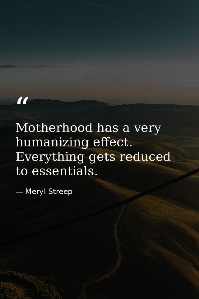 Motherhood has a very humanizing effect. Everything gets reduced to essentials. — Meryl Streep