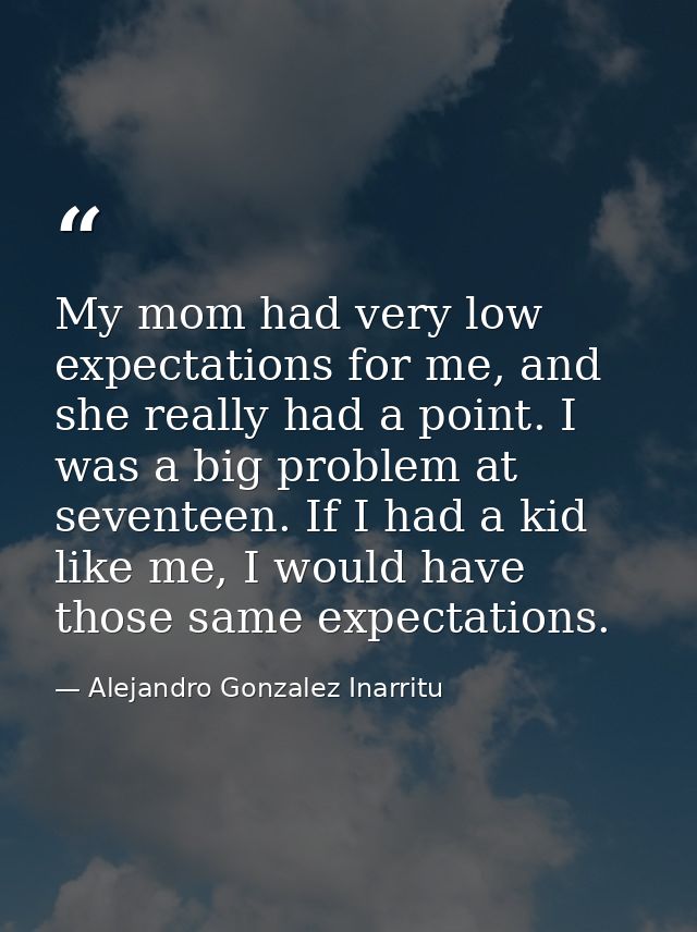My mom had very low expectations for me, and she really had a point. I was a big problem at seventeen. If I had a kid li — Alejandro Gonzalez Inarritu