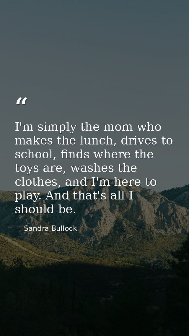 I'm simply the mom who makes the lunch, drives to school, finds where the toys are, washes the clothes, and I'm here to  — Sandra Bullock