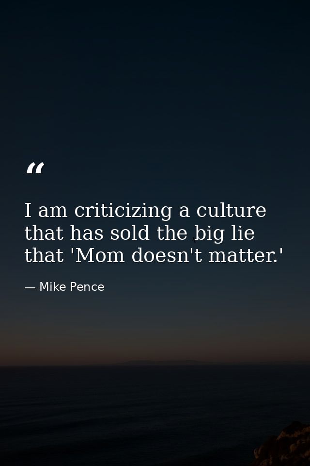 I am criticizing a culture that has sold the big lie that 'Mom doesn't matter.' — Mike Pence