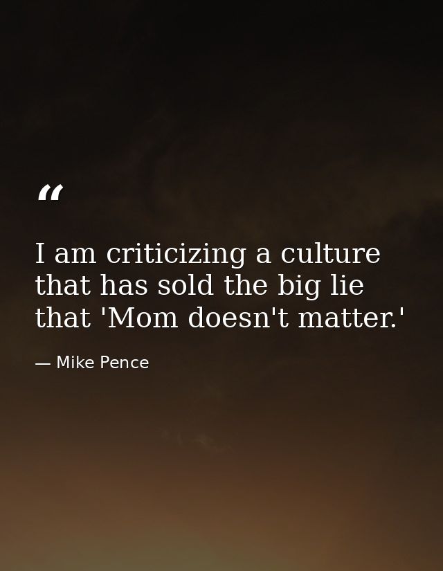 I am criticizing a culture that has sold the big lie that 'Mom doesn't matter.' — Mike Pence