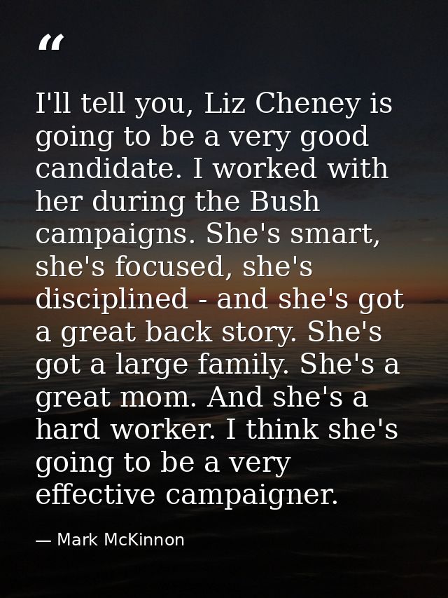 I'll tell you, Liz Cheney is going to be a very good candidate. I worked with her during the Bush campaigns. She's smart — Mark McKinnon