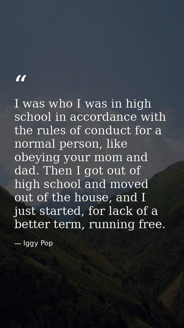 I was who I was in high school in accordance with the rules of conduct for a normal person, like obeying your mom and da — Iggy Pop
