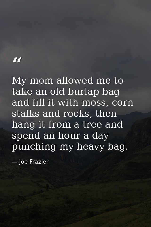 My mom allowed me to take an old burlap bag and fill it with moss, corn stalks and rocks, then hang it from a tree and s — Joe Frazier