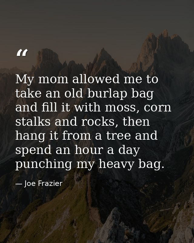 My mom allowed me to take an old burlap bag and fill it with moss, corn stalks and rocks, then hang it from a tree and s — Joe Frazier