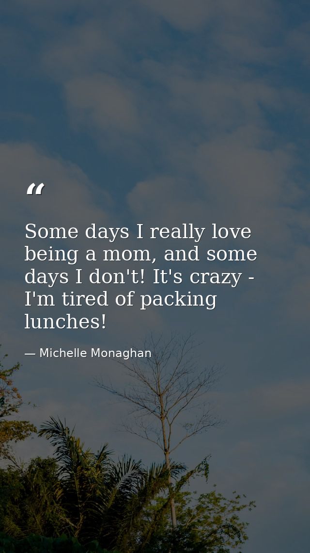 Some days I really love being a mom, and some days I don't! It's crazy - I'm tired of packing lunches! — Michelle Monaghan