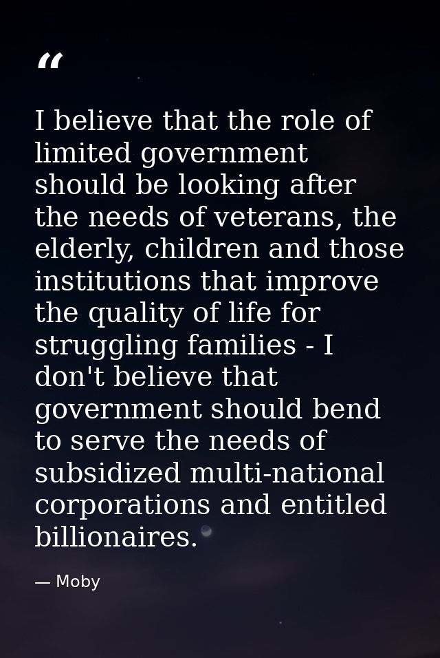 I believe that the role of limited government should be looking after the needs of veterans, the elderly, children and t — Moby