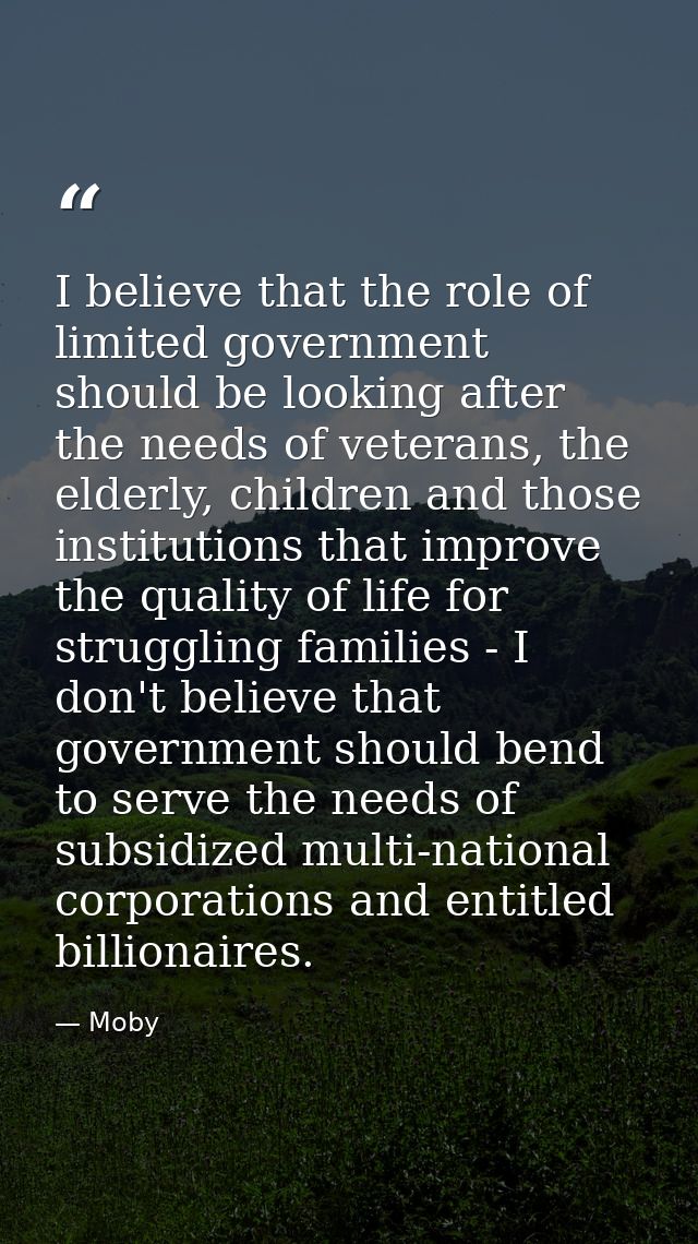 I believe that the role of limited government should be looking after the needs of veterans, the elderly, children and t — Moby