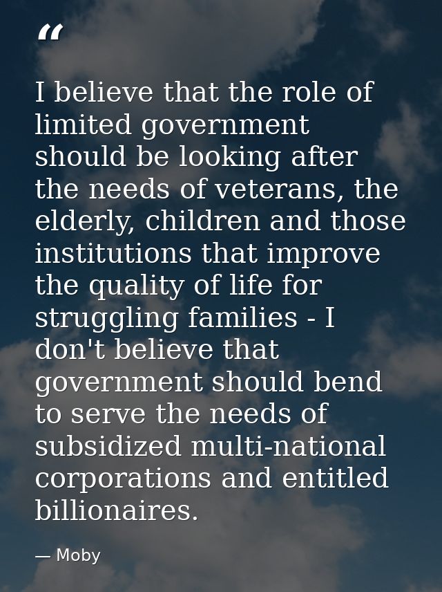 I believe that the role of limited government should be looking after the needs of veterans, the elderly, children and t — Moby