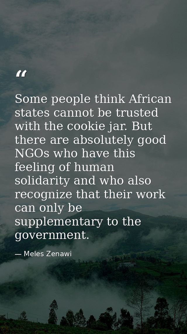 Some people think African states cannot be trusted with the cookie jar. But there are absolutely good NGOs who have this — Meles Zenawi