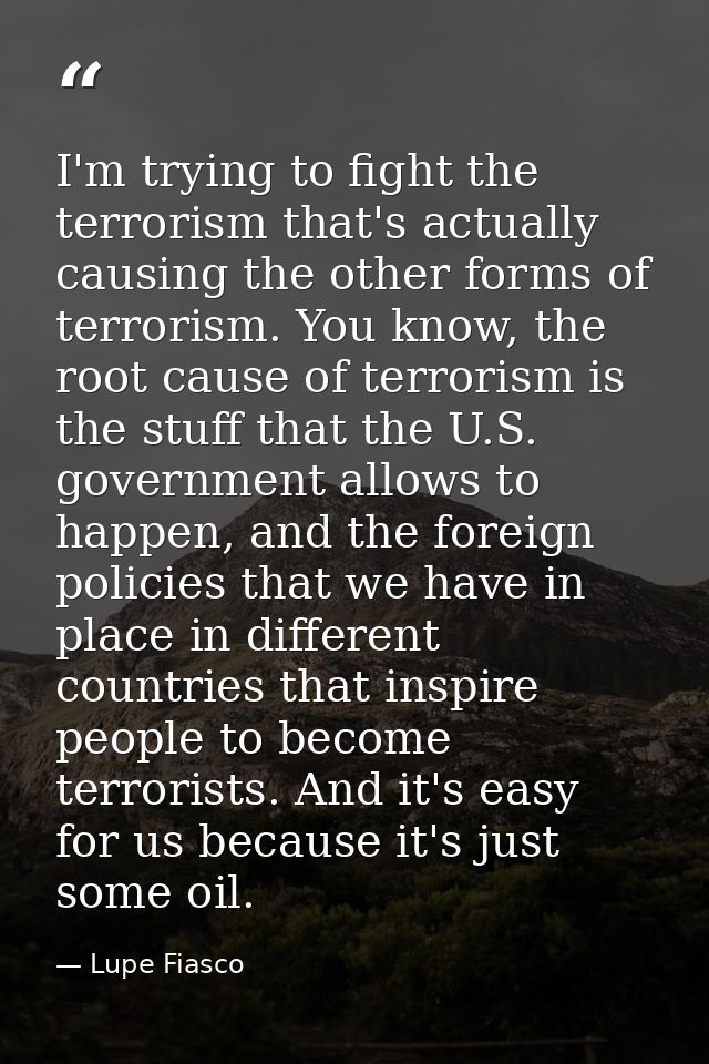 I'm trying to fight the terrorism that's actually causing the other forms of terrorism. You know, the root cause of terr — Lupe Fiasco