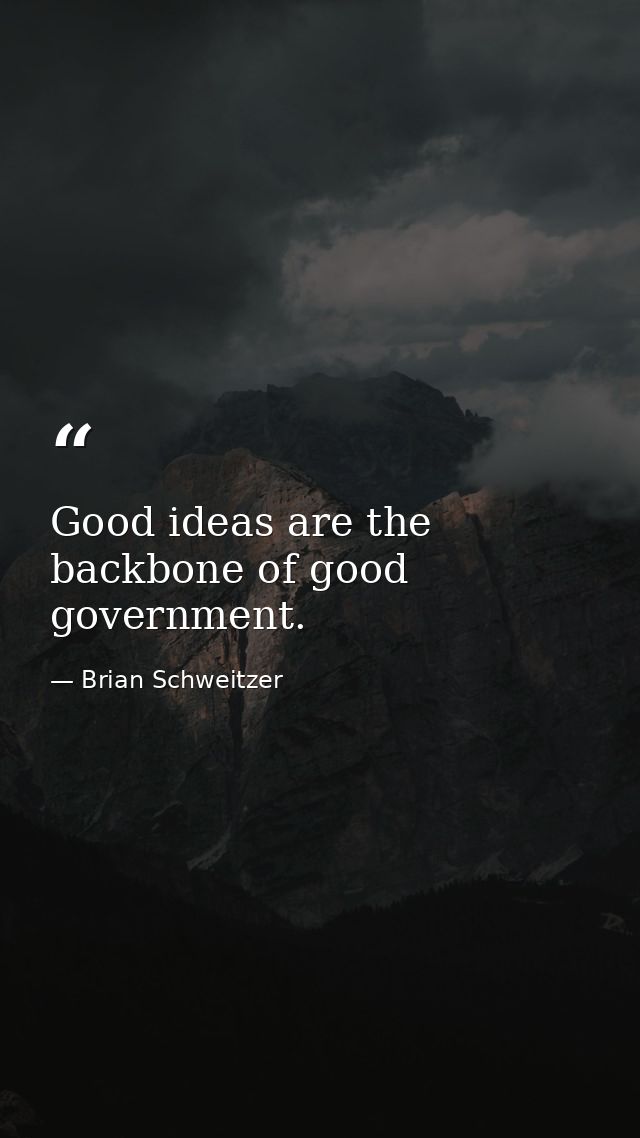 Good ideas are the backbone of good government. — Brian Schweitzer