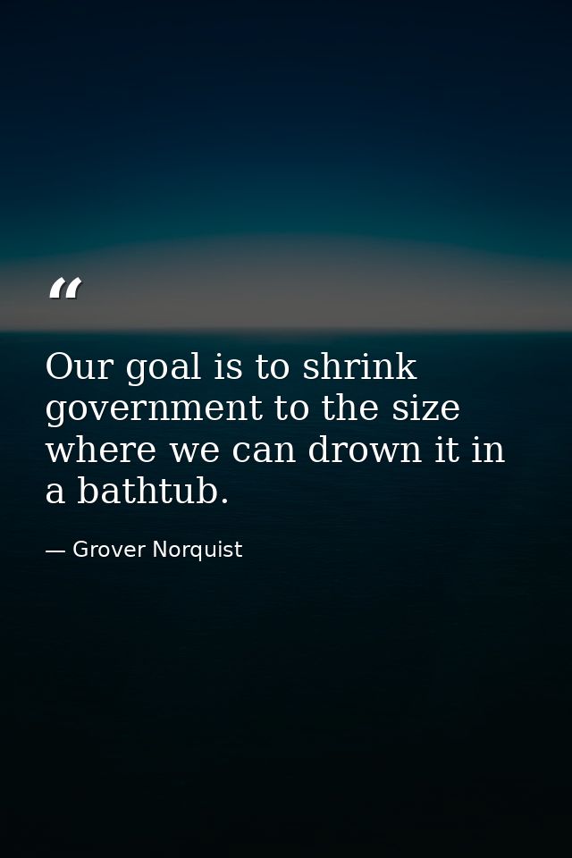 Our goal is to shrink government to the size where we can drown it in a bathtub. — Grover Norquist