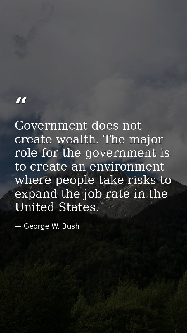 Government does not create wealth. The major role for the government is to create an environment where people take risks — George W. Bush