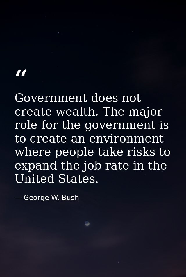 Government does not create wealth. The major role for the government is to create an environment where people take risks — George W. Bush