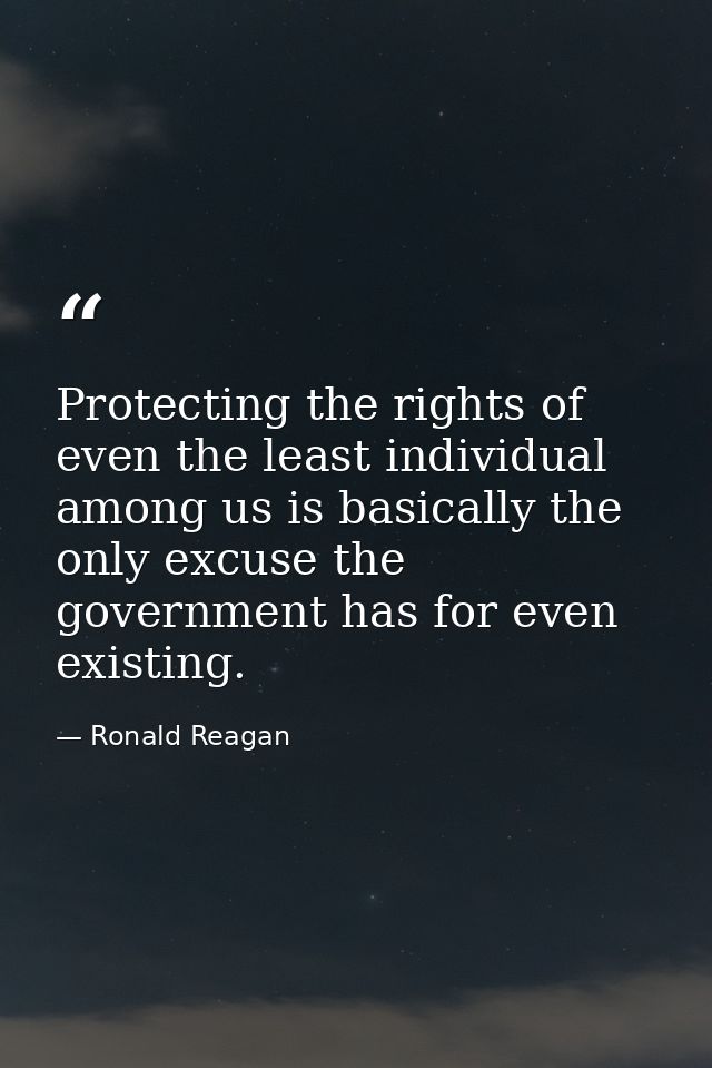Protecting the rights of even the least individual among us is basically the only excuse the government has for even exi — Ronald Reagan