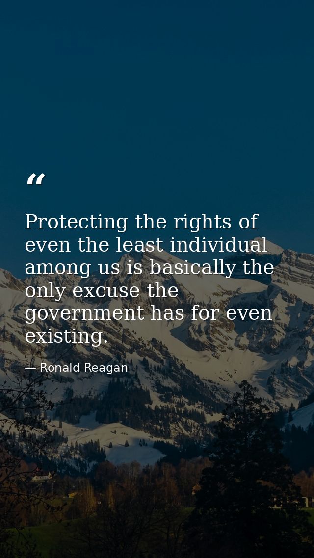 Protecting the rights of even the least individual among us is basically the only excuse the government has for even exi — Ronald Reagan
