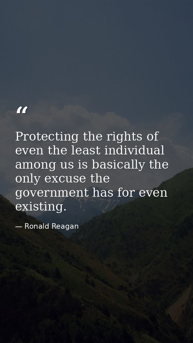 Protecting the rights of even the least individual among us is basically the only excuse the government has for even exi — Ronald Reagan