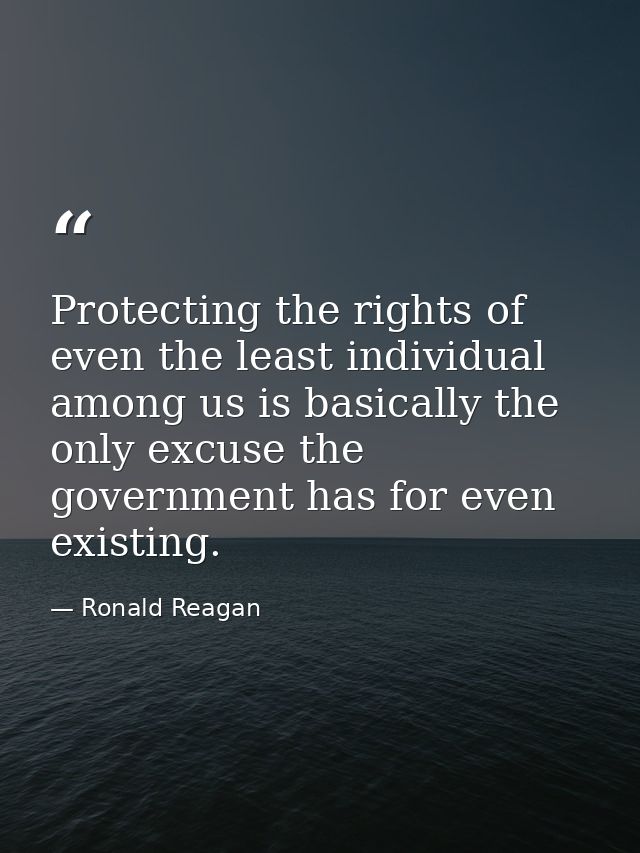 Protecting the rights of even the least individual among us is basically the only excuse the government has for even exi — Ronald Reagan
