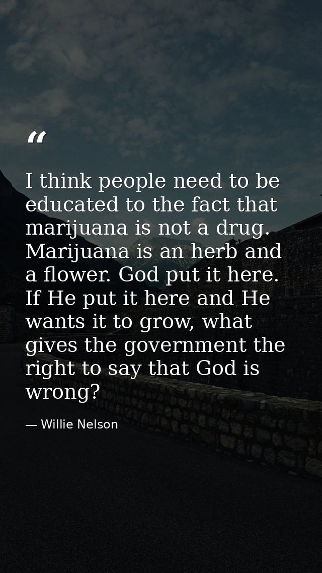 I think people need to be educated to the fact that marijuana is not a drug. Marijuana is an herb and a flower. God put  — Willie Nelson