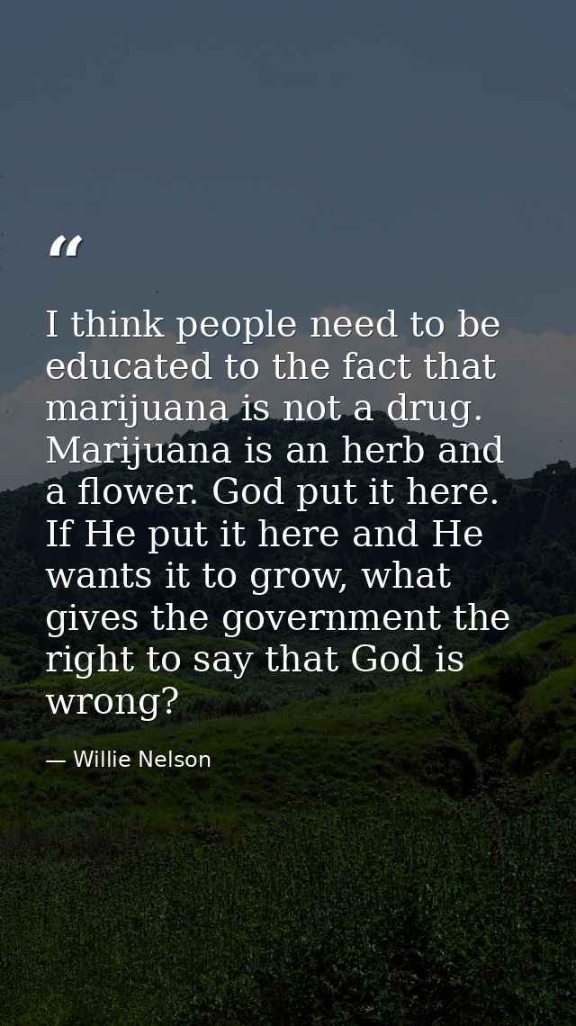 I think people need to be educated to the fact that marijuana is not a drug. Marijuana is an herb and a flower. God put  — Willie Nelson