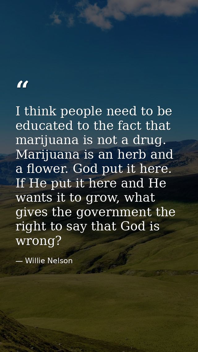 I think people need to be educated to the fact that marijuana is not a drug. Marijuana is an herb and a flower. God put  — Willie Nelson