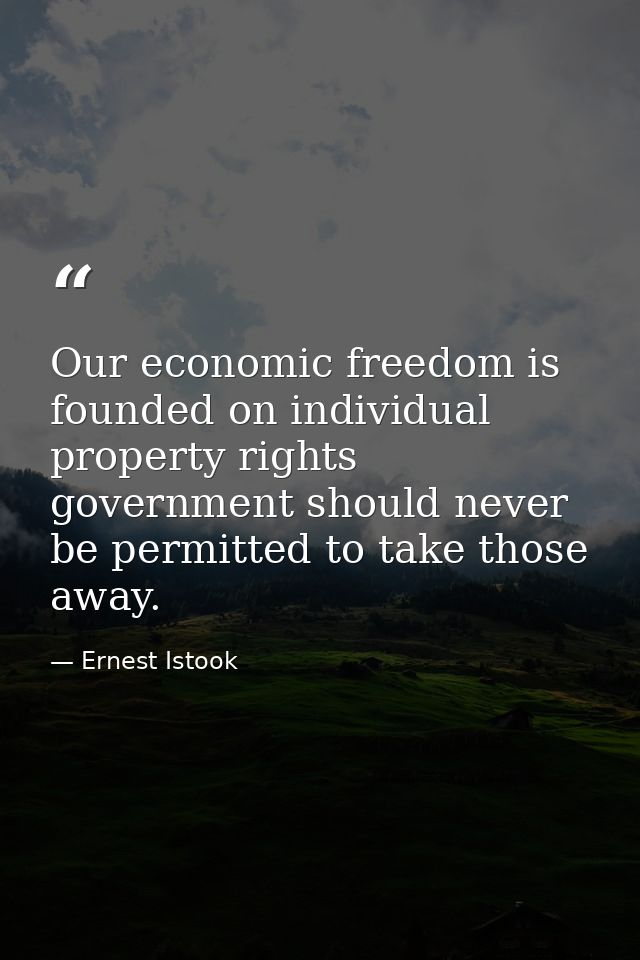 Our economic freedom is founded on individual property rights government should never be permitted to take those away. — Ernest Istook