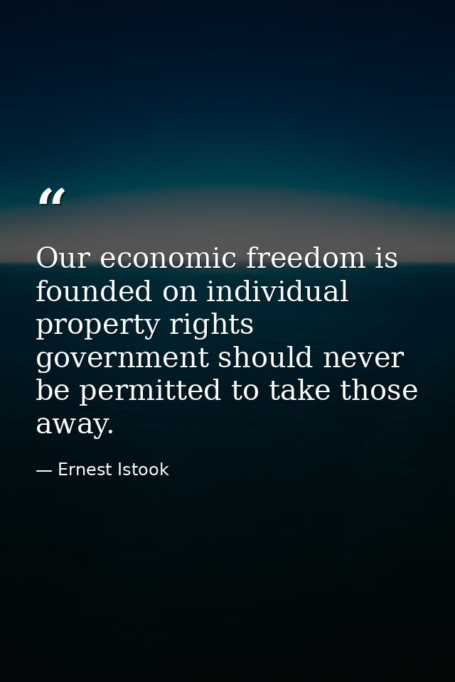 Our economic freedom is founded on individual property rights government should never be permitted to take those away. — Ernest Istook