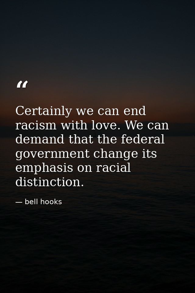 Certainly we can end racism with love. We can demand that the federal government change its emphasis on racial distincti — bell hooks