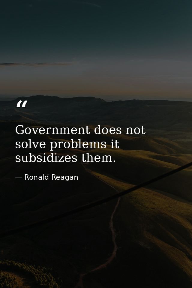 Government does not solve problems it subsidizes them. — Ronald Reagan