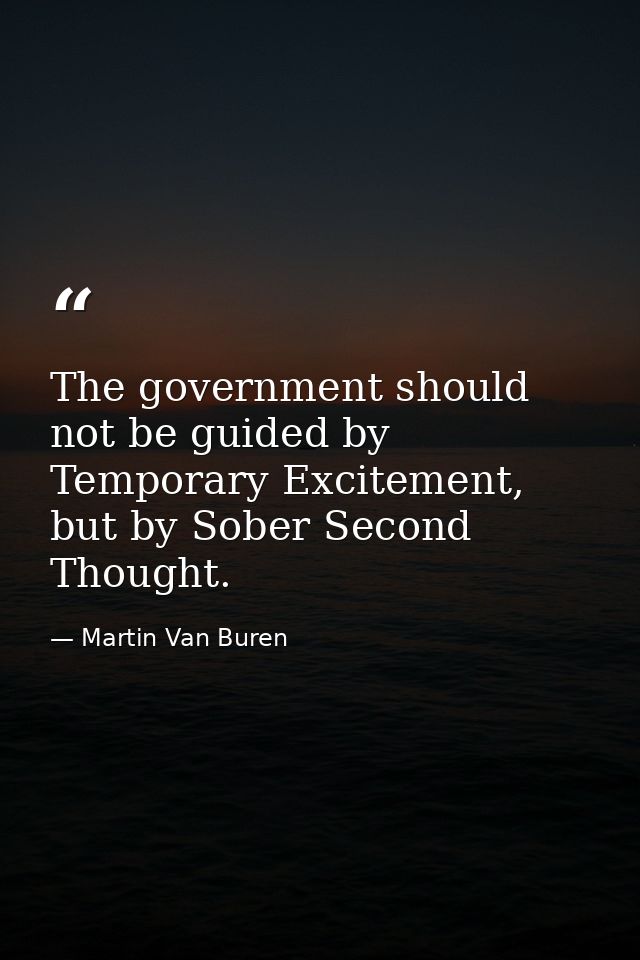 The government should not be guided by Temporary Excitement, but by Sober Second Thought. — Martin Van Buren