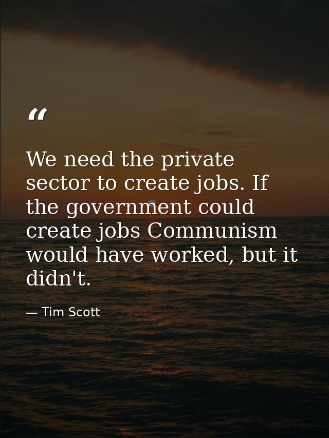 We need the private sector to create jobs. If the government could create jobs Communism would have worked, but it didn' — Tim Scott