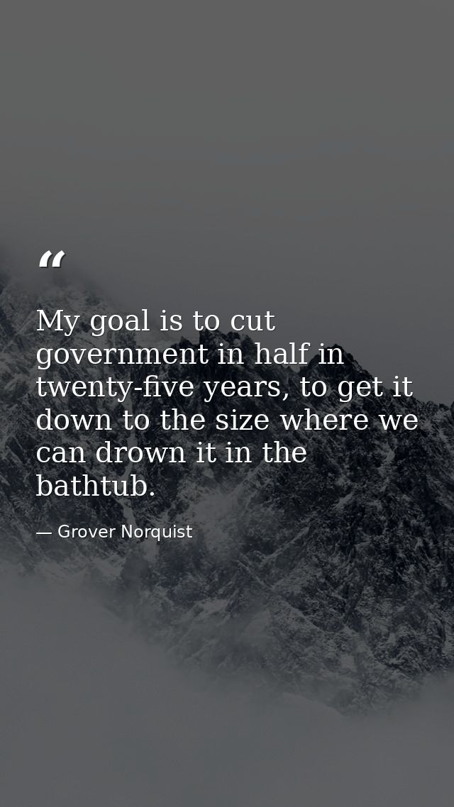 My goal is to cut government in half in twenty-five years, to get it down to the size where we can drown it in the batht — Grover Norquist