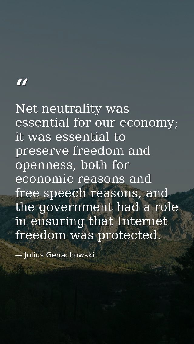 Net neutrality was essential for our economy; it was essential to preserve freedom and openness, both for economic reaso — Julius Genachowski