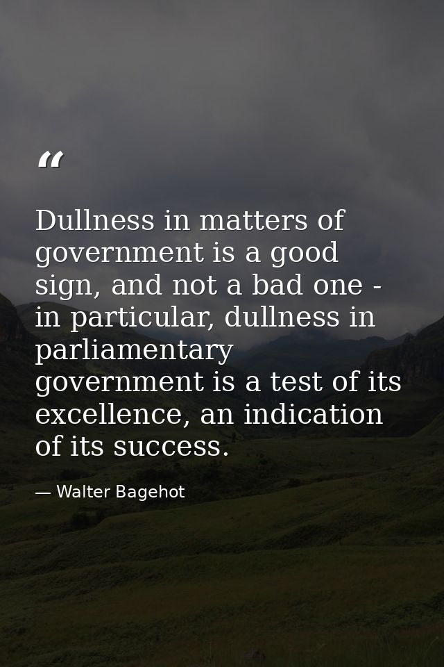 Dullness in matters of government is a good sign, and not a bad one - in particular, dullness in parliamentary governmen — Walter Bagehot