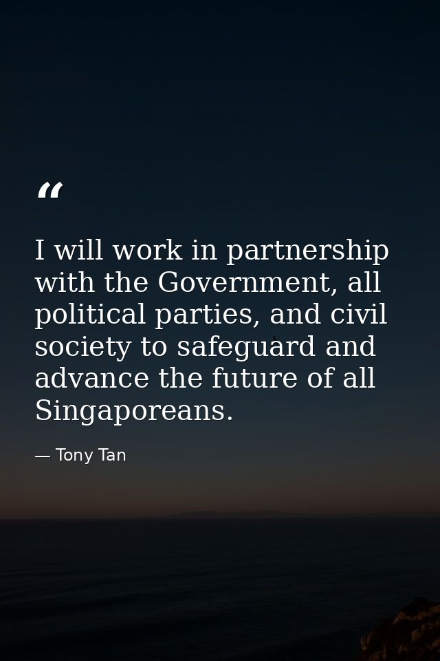 I will work in partnership with the Government, all political parties, and civil society to safeguard and advance the fu — Tony Tan