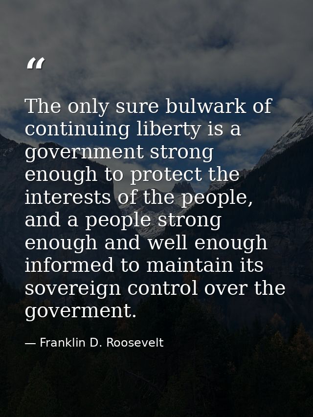 The only sure bulwark of continuing liberty is a government strong enough to protect the interests of the people, and a  — Franklin D. Roosevelt
